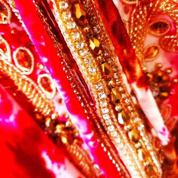 *LAST ONE***MANISH VAID Fushia/Brown Tie Dye Cry.Emb. Hi-Lo Dress OS NWT - Picture 7 of 7